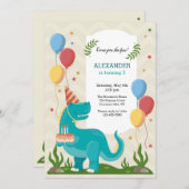 青い恐竜の誕生日パーティー 招待状 (正面/裏面)