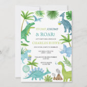 青い恐竜の誕生日招待状 招待状 (正面)