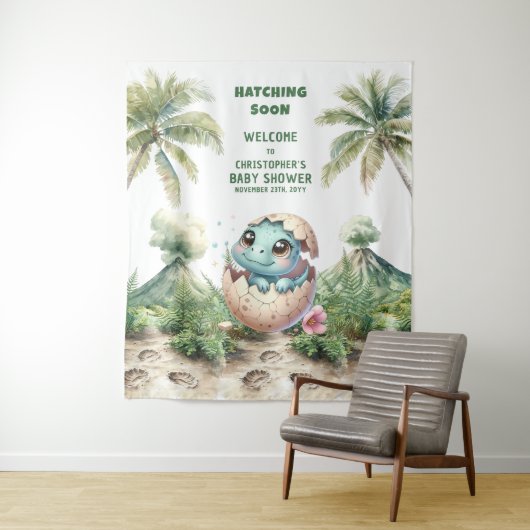 青い恐竜の赤ちゃんシャワーのバナーハッチ タペストリー (インサイチュ)