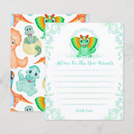 青い恐竜の赤ちゃんシャワー親アドバイスカード