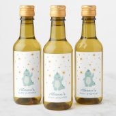 青い恐竜の輝く星の赤ちゃんシャワー男の子ミニ ワインラベル (ボトル)