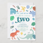 青い恐竜の2歳の誕生日 招待状 (正面)