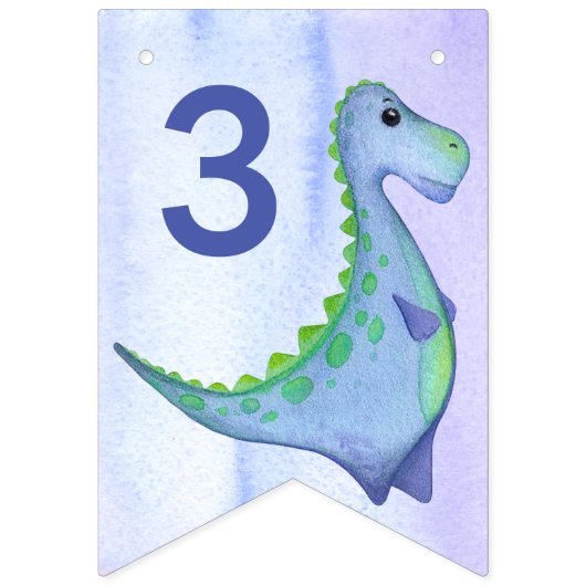 青い恐竜アドエイジ誕生日Dinoパーティー バンティングフラッグ (第1の旗)