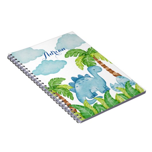 青い恐竜パーソナライズされたの少年の名前 ノートブック (右側)