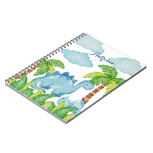 青い恐竜パーソナライズされたの少年の名前 ノートブック (左側)