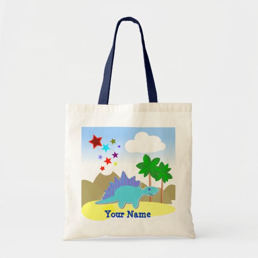 青い恐竜及び星のVulcano袋のトート トートバッグ (正面)