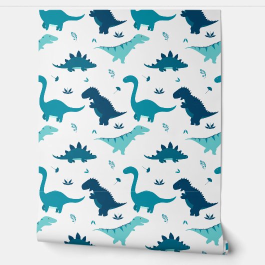 青い恐竜男の赤ちゃん子供部屋の皮&スティックかわいい 壁紙 (ほどく)