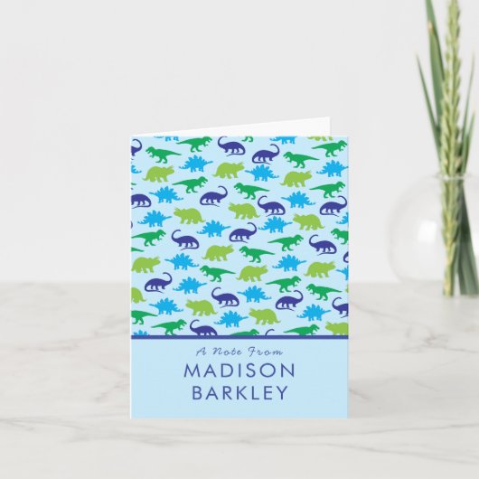 青い恐竜 かわいい子供の恐竜ステーショナリーカード ノートカード (正面)