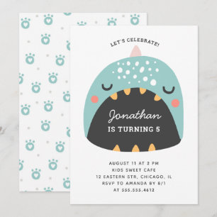 青い恐竜。キッズデおもしろいィノ。男の赤ちゃん誕生日 招待状