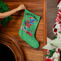 青い恐竜Tレックスクリスマス装荷Tシャツ