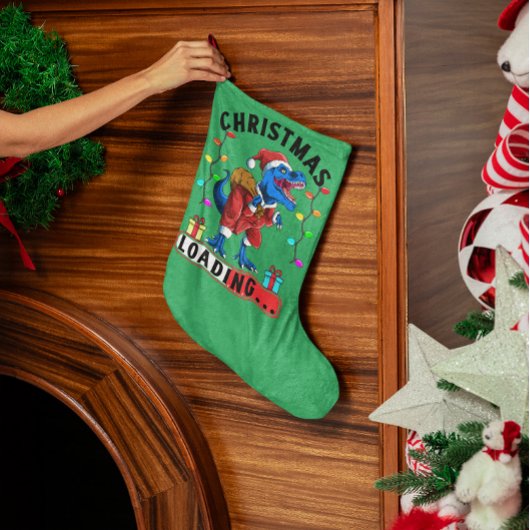 青い恐竜Tレックスクリスマス装荷Tシャツ スモールクリスマスストッキング