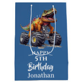 青い恐竜Tレックスモンスタートラック ミディアムペーパーバッグ (裏面)