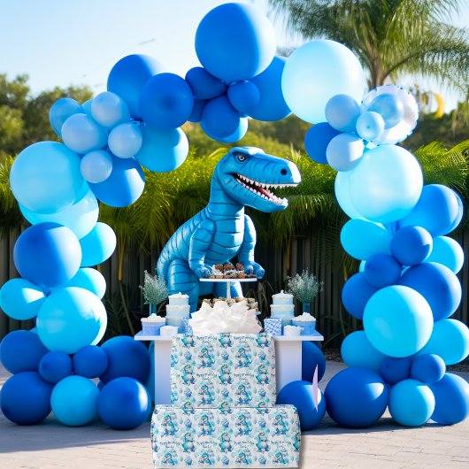 青い恐竜Tレックス子供の男の子の誕生日パーティーかわいい ラッピングペーパー