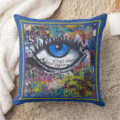 青い悪い目のグラフィティモダンー クッション (ブランケット)