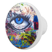 青い悪のまなざしのモダンの落書き セラミックノブ (右)