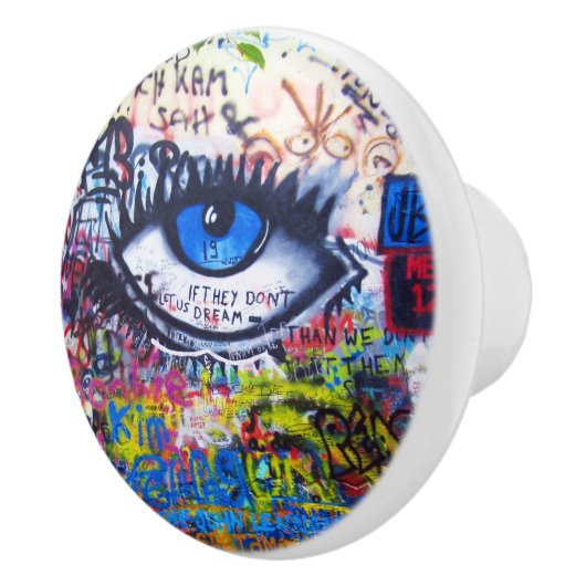 青い悪のまなざしのモダンの落書き セラミックノブ (右)