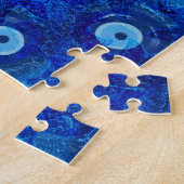 、青い悪のまなざしパターンのモダンなデジタル芸術冷却して下さい ジグソーパズル (側面)