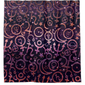 青い惑星シンボル神秘的な宇宙惑星 シャワーカーテン (正面)