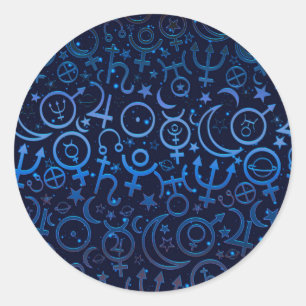 青い惑星シンボル神秘的な宇宙惑星 ラウンドシール