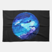 青い惑星星雲銀河水彩 キッチンタオル (横)