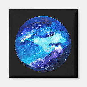 青い惑星星雲銀河水彩 マグネット