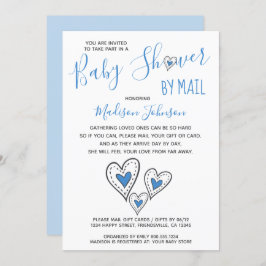 青い愛のハートの男の子ベビーシャワー By Mail 招待状