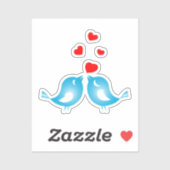 青い愛の鳥 赤いハート シール (シート)