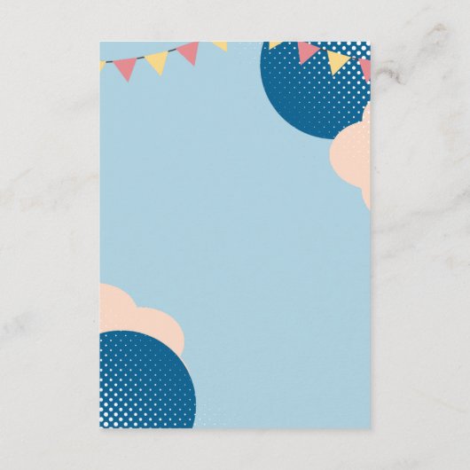 青い愛らしいウッドランドベビーフクロウ赤ちゃんシャワー エンクロージャーカード (裏面)