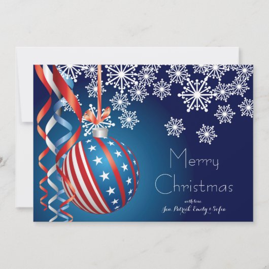 青い愛国的なクリスマス シーズンカード (正面)