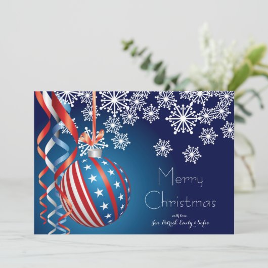 青い愛国的なクリスマス シーズンカード (スタンド正面)
