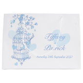 青い愛鳥が鳥の抱き枕を開結婚く ラージペーパーバッグ (正面)