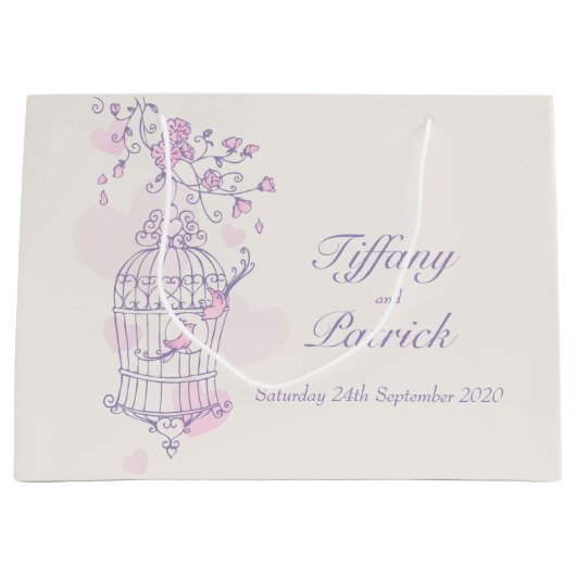 青い愛鳥が鳥の抱き枕を開結婚く ラージペーパーバッグ (正面)