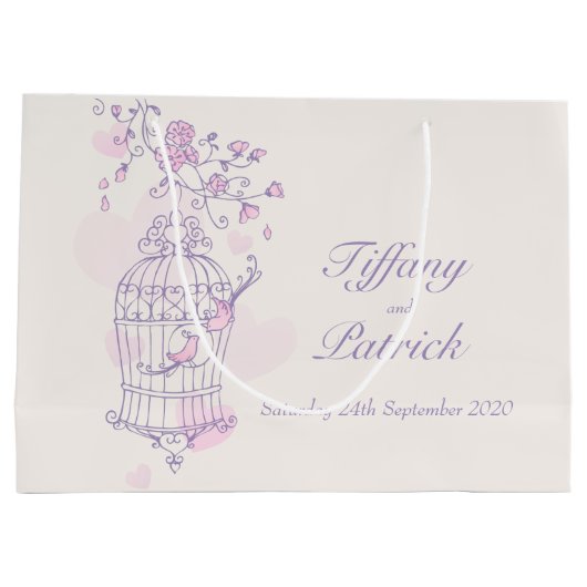 青い愛鳥が鳥の抱き枕を開結婚く ラージペーパーバッグ (裏面)