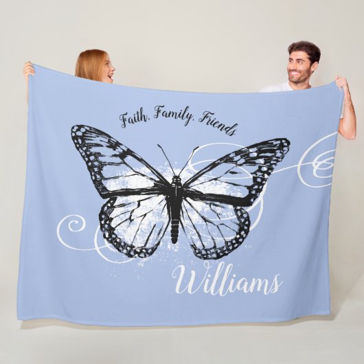 青い感動的な蝶信頼家族の友人 フリースブランケット (インサイチュ)