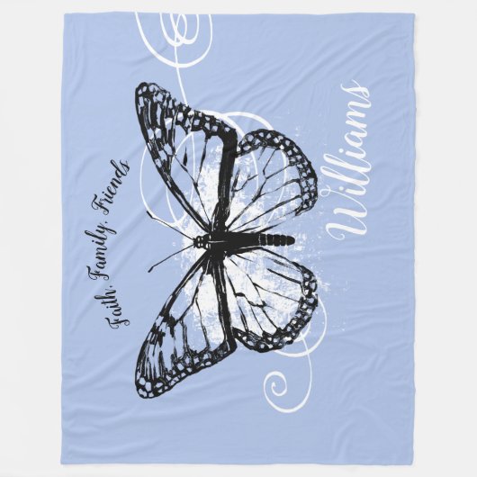青い感動的な蝶信頼家族の友人 フリースブランケット (正面)