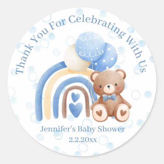 青い感謝してい赤ん坊のシャワーのドットを心待ちにしたい ラウンドシール (正面)