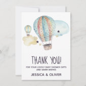 青い感謝カードの熱気球パーティー 招待状 (正面)