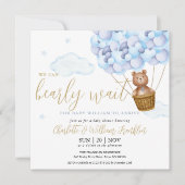 青い我々はbearly待つことができるテディベア男の子ベイビーシャワー 招待状 (正面)