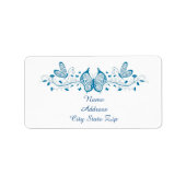 青い扇状蝶と花 ラベル (正面)