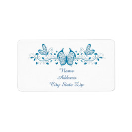 青い扇状蝶と花 ラベル