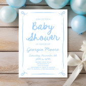 青い手お洒落引き赤ちゃんシャワー 招待状