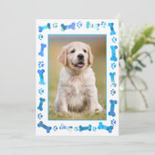 青い手が新しいペット犬の子犬のシャワーを印刷 招待状 (スタンド正面)