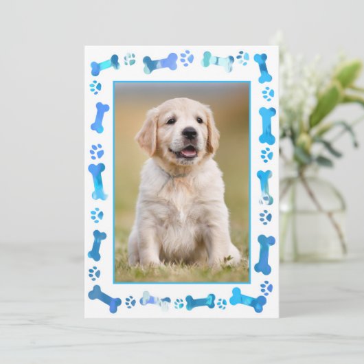 青い手が新しいペット犬の子犬のシャワーを印刷 招待状 (スタンド正面)