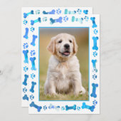 青い手が新しいペット犬の子犬のシャワーを印刷 招待状 (正面/裏面)