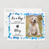 青い手が骨をプリント新しいペットドッグパピー 案内ポストカード (正面/裏面)