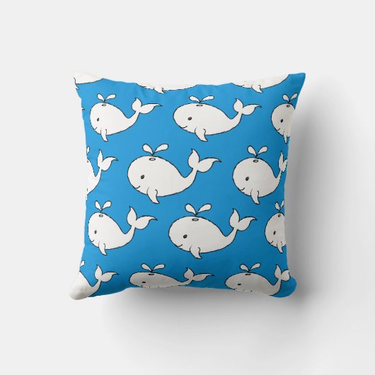 青い手で描かれたクジラ模様の鯨漫画 クッション (裏面)