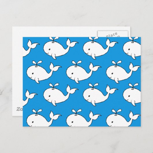 青い手で描かれたクジラ模様の鯨漫画 ポストカード (正面/裏面)