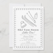 青い手で描かれたスキーグレーベビーシャワー 招待状 (正面)