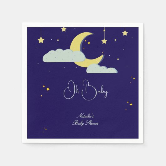 青い手で描かれた天星の月の赤ちゃんシャワー スタンダードカクテルナプキン (正面)