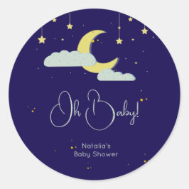 青い手で描かれた天星の月の赤ちゃんシャワー ラウンドシール